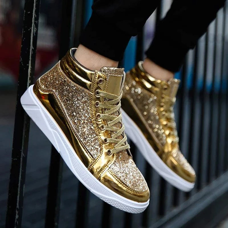 GlamGrip High-Tops | Fashion Gold Luxury Glitter Shoes