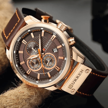 ClockVanguard: Men's Leather Military Chrono Watch - Bruno Bold Shop